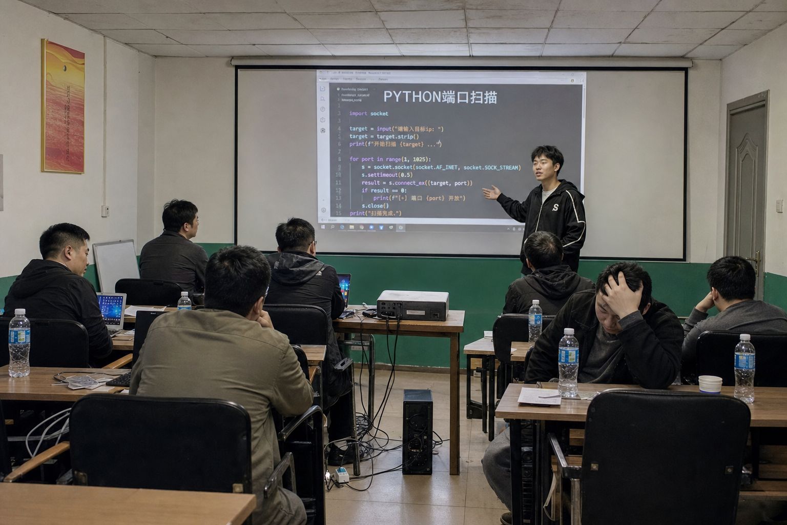 廉价网络安全培训班里,S主播正在讲解input和connect_ex